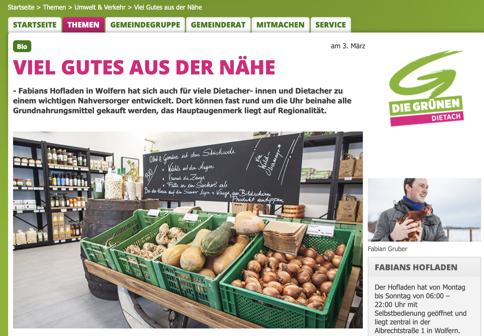 Aktueller Bericht über meinen Hofladen